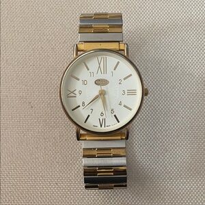 Gold and Silver Watch with White Dial